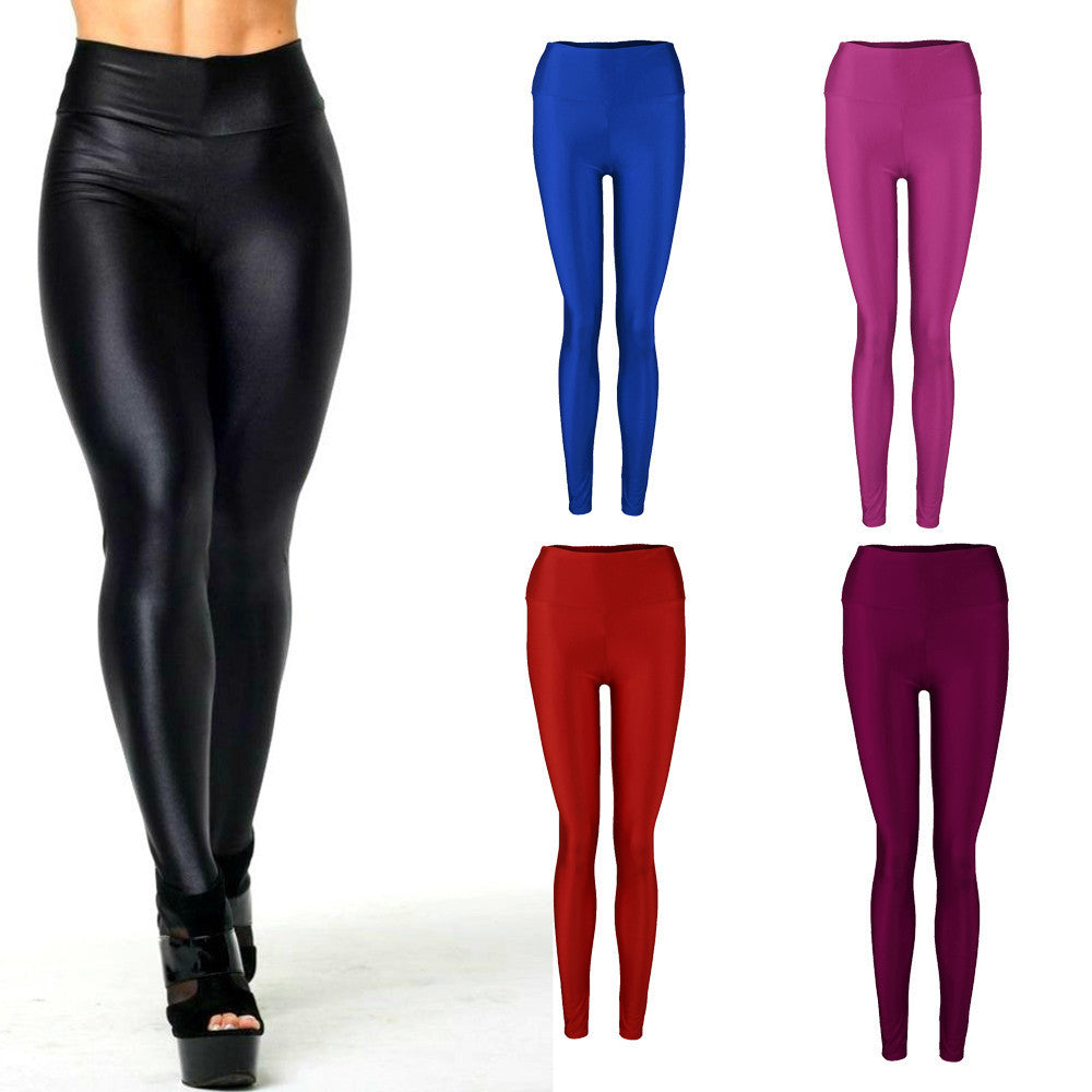 18 Colors Women Fluorescent Shiny Pants Solid Candy Color Leggings Plus Size  Spandex Shinny Elasticity Casual Trousers For Girl