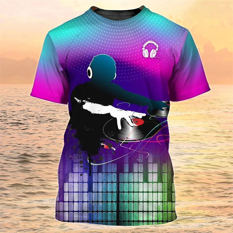 2024 New DJ Shirt Men's T-shirts 3D Print Disco Short Sleeve Tees Mens Clothing Party Tops O Neck Cool Punk Streetwear Men Shirt