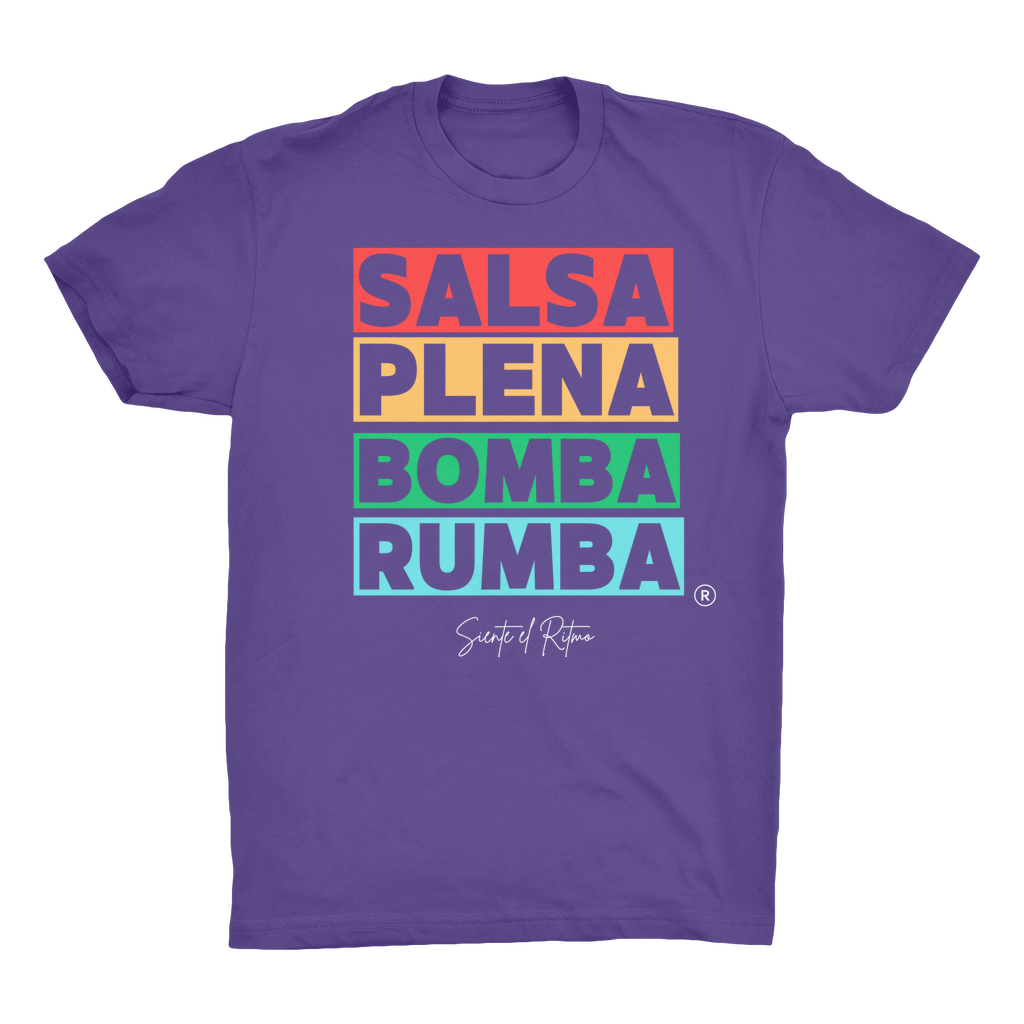 Salsa Bomba Plena Rumba Organic Adult T-Shirt. Fabric is 100% Organic cotton.