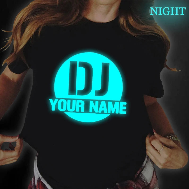 DJ Print t-shirts Custom T Shirt Mens Womens Tops Tees Shirts DJ Your Name Logo Diy Names T Shirt Funny Shirt Luminous Tees tops