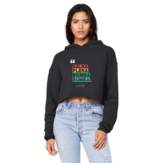 Salsa Bomba Plena Rumba Cropped Raw Edge Boyfriend Hoodie