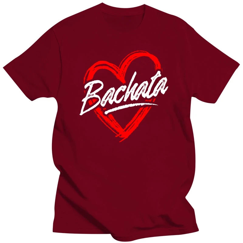 Funny Bachata Heart Love T Shirts Men Summer Cotton Harajuku Short Sleeve Streetwear Black Salsa Dance Dancing T-shirt