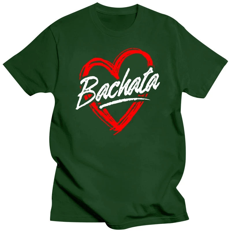 Funny Bachata Heart Love T Shirts Men Summer Cotton Harajuku Short Sleeve Streetwear Black Salsa Dance Dancing T-shirt