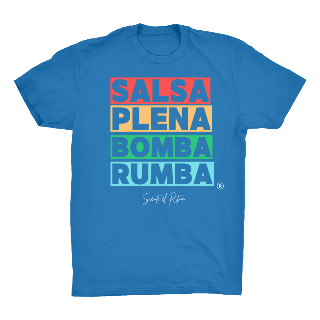 Salsa Bomba Plena Rumba Organic Adult T-Shirt. Fabric is 100% Organic cotton.