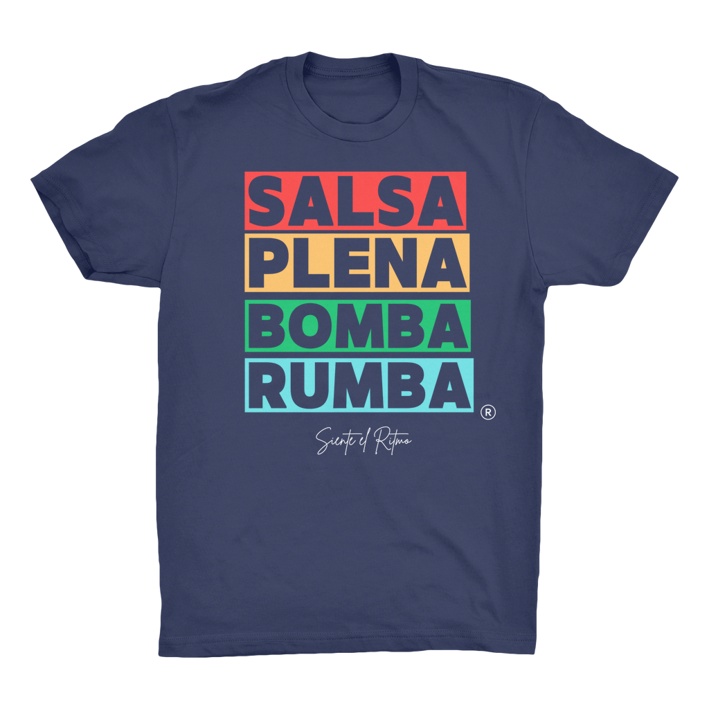 Salsa Bomba Plena Rumba Organic Adult T-Shirt. Fabric is 100% Organic cotton.