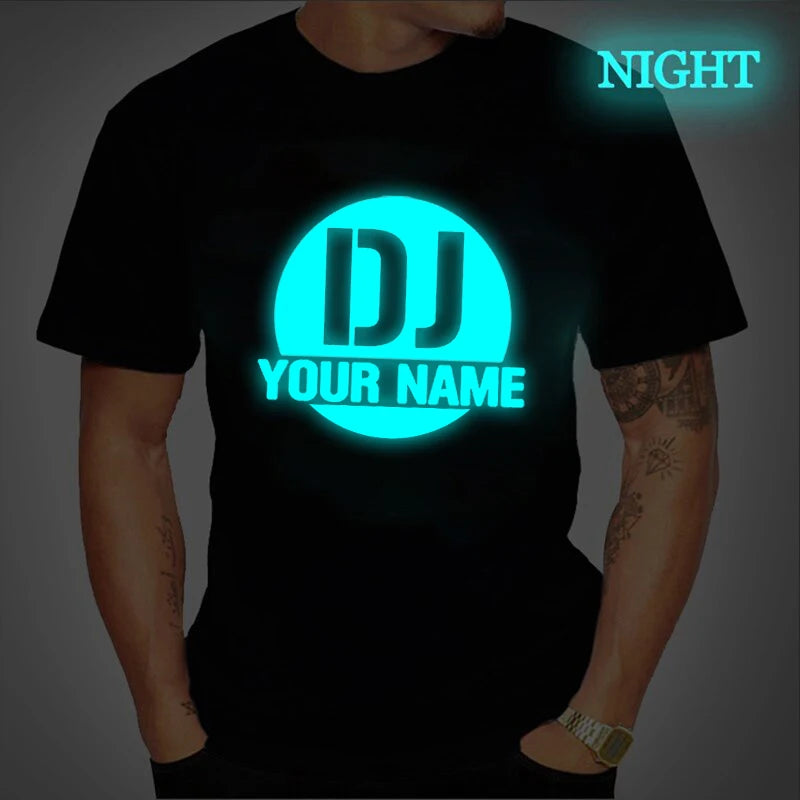 DJ Print t-shirts Custom T Shirt Mens Womens Tops Tees Shirts DJ Your Name Logo Diy Names T Shirt Funny Shirt Luminous Tees tops