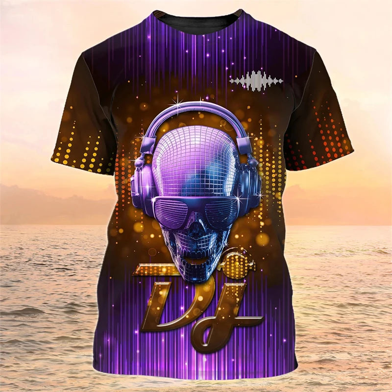 2024 New DJ Shirt Men's T-shirts 3D Print Disco Short Sleeve Tees Mens Clothing Party Tops O Neck Cool Punk Streetwear Men Shirt