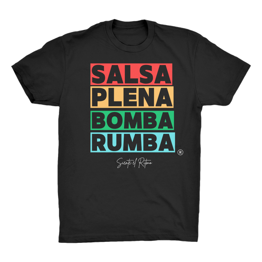 Salsa Bomba Plena Rumba Organic Adult T-Shirt. Fabric is 100% Organic cotton.