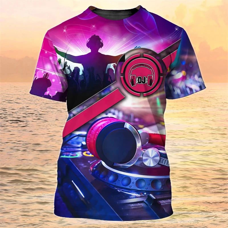 2024 New DJ Shirt Men's T-shirts 3D Print Disco Short Sleeve Tees Mens Clothing Party Tops O Neck Cool Punk Streetwear Men Shirt