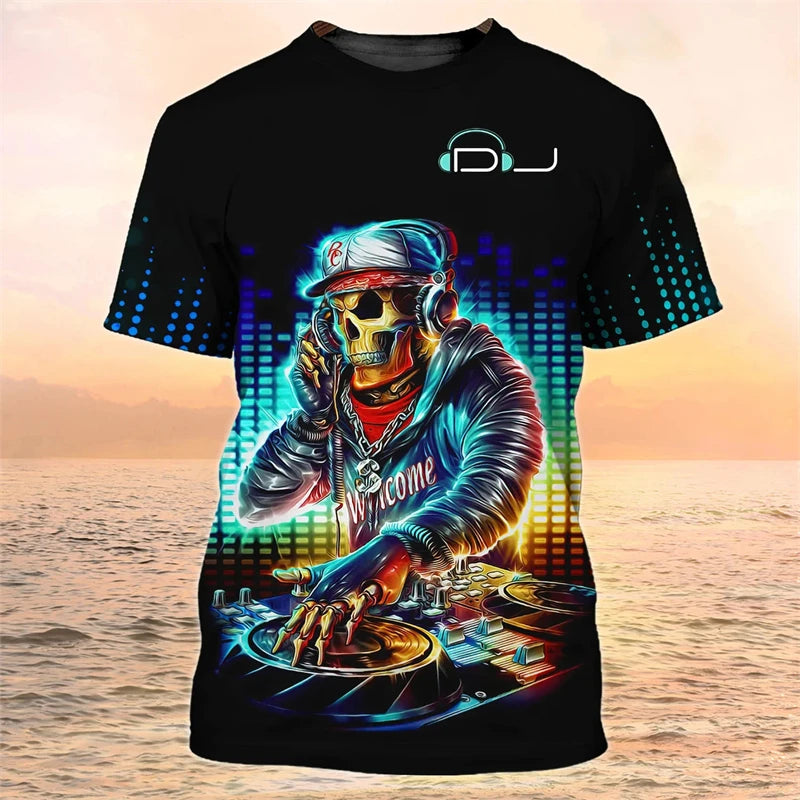 2024 New DJ Shirt Men's T-shirts 3D Print Disco Short Sleeve Tees Mens Clothing Party Tops O Neck Cool Punk Streetwear Men Shirt